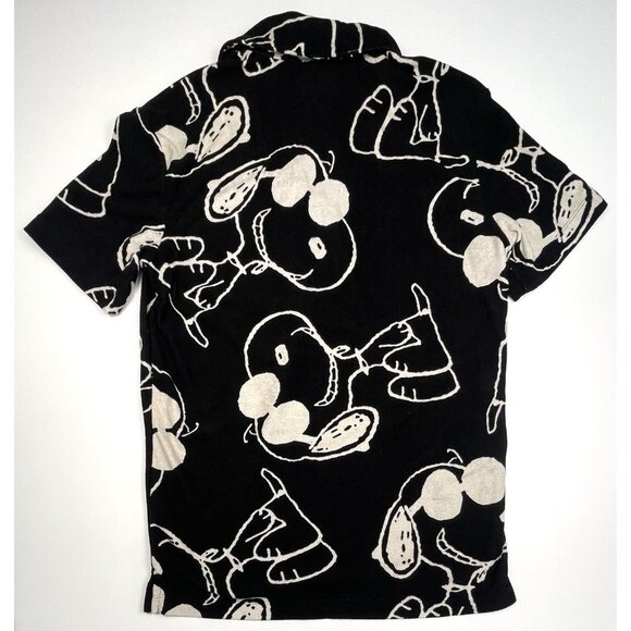H&M Exclusive Mens SMALL Black Peanuts Snoopy Terry Cloth Pullover Polo SHIRT - Picture 3 of 8